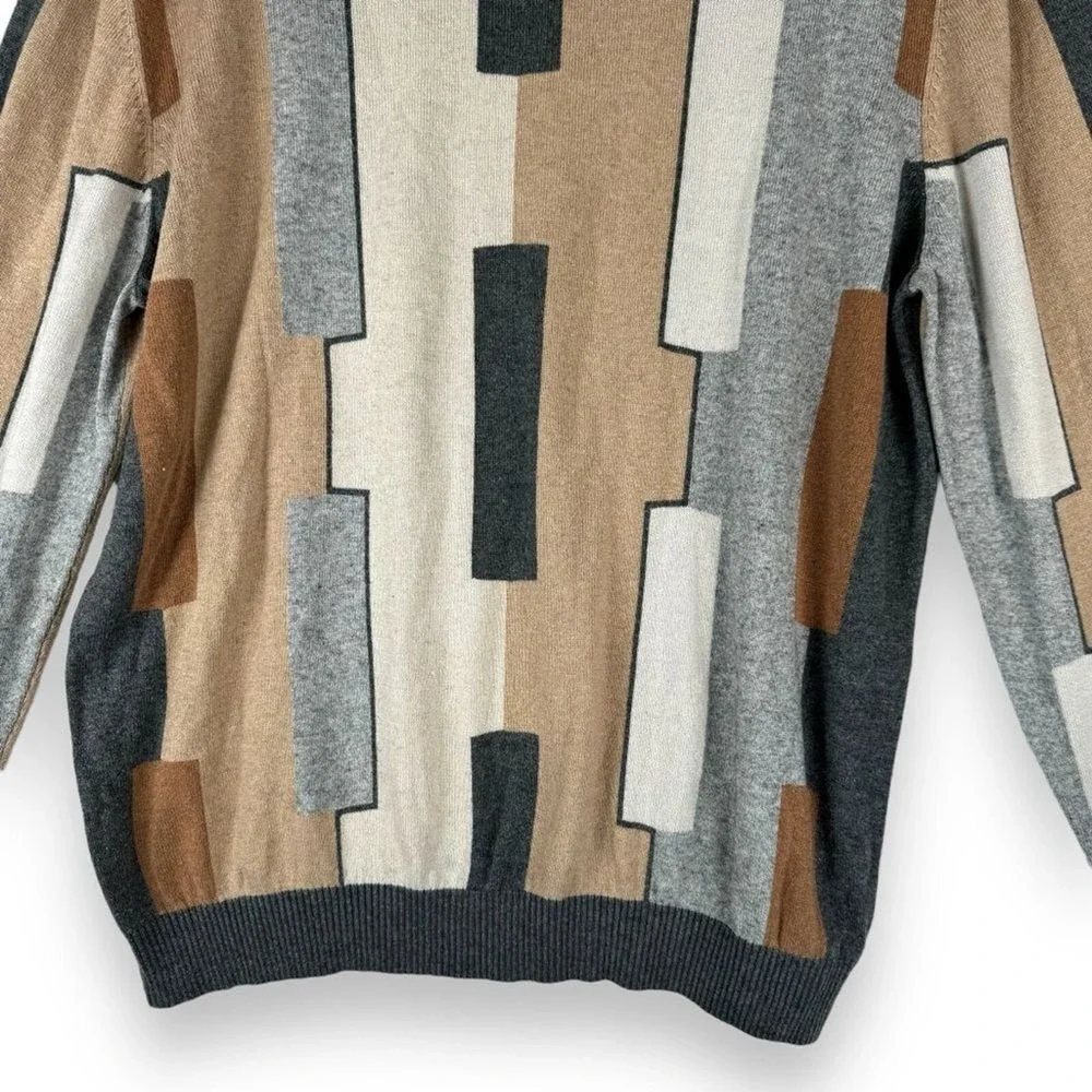Vintage Tundra Grandpa Sweater Mens Size Large Silk Tencil Cashmere Geometric‎